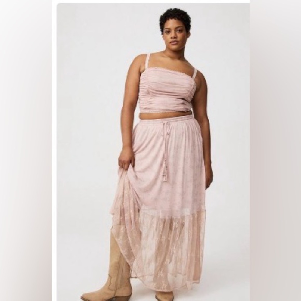 torrid Mauve Ruched Cami & Floral Midi Skirt Set